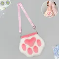 Bolso de hombro de felpa con forma de pata de gato rosa y blanco para moda de estilo Lolita japonés - Bolso de Pata de Nube Furry / Blanco Rosa