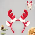 Diadema de astas de reno de felpa roja y blanca con orejas suaves para fiestas de Navidad - Rojo
