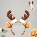 Diadema de astas de reno con orejas y piel sintética para disfraces de Navidad. - Marrón