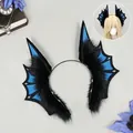 Diadema de orejas de aleta de demonio de piel sintética negra para cosplay de Halloween - Diadema de orejas de animal / Orejas de Bestia Sirena - Azul