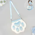 Lindo bolso bandolera de felpa con forma de pata de gato en azul y blanco - Bolso de Pata de Nube Furry / Blanco Azul