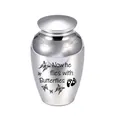 Kleine zilveren crematie-urn voor huisdieren met gegraveerde vlinder en een mooie spreuk - 45x70mm / Zilver