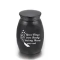 Mini black cremation urn for pet ashes with an engraved feather and memorial quote - 16x25mm / Black