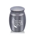 Elegant small metal pet cremation urn for ashes with sentimental wings engraving - 30x40mm / Black