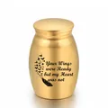 Small golden memorial urn with 'Your Wings were Ready' heart-felt text engraving - 16x25mm / Gold