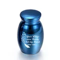 Kleine blaue Gedenkurne mit Gravur 'Your Wings were Ready' für Asche, Metall - 16x25mm / Blau
