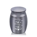 Small dark grey metal cremation urn for pets with sentimental quote and heart wings - 30x40mm / Black