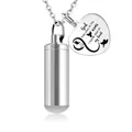 Silver cremation urn necklace for ashes with cylinder pendant and engraved heart charm - Cylindrical Pendant Necklace (With Heart Tag) / Silver