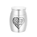 Small silver memorial cremation urn for pet or human ashes with heart and wing - 30x40mm / Silver