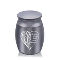 Small grey metallic memorial cremation urn with angel wing heart engraving for pet ashes - 30x40mm / Black