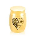 Small golden keepsake urn with heart angel wing and heaven quote engraving for ashes - 30x40mm / Gold
