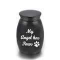 Elegante zwarte urn voor huisdieren met tekst My Angel has Paws en pootafdruk ontwerp. - 16x25mm / Zwart