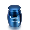 Blue metallic pet memorial cremation urn with engraved paw prints and sentiment - 30x40mm / Blue