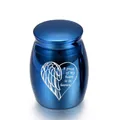 Piccola urna crematoria commemorativa in metallo blu per ceneri con cuore e ala - 30x40mm / Blu