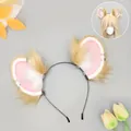 Handmade furry hamster mouse ear headband for cosplay costume in beige and pink finish - Triangular Mouse Ear Style (三角鼠耳) / Yellow