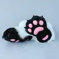 Handmade black and white furry fursuit animal paws with soft pink plush paw pads - Animal Paw Socks / Black and White