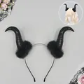 Diadema de cuernos de diablo negros con pelo sintético para cosplay de Halloween - Cuernos de Demonio Meiyu (Meiyu Demon Horns) / Negro