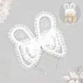 Elegant white lace bunny ears headband featuring a snow gauze bow for Lolita style fashion - White