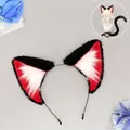 Black red and white faux fur cat ear headband and tail set for anime cosplay costume - Headband Only (Nunnally) / Black Red