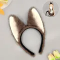 Diadema de orejas de lobo de peluche marrón para cosplay de Halloween y fiestas - Diadema de Orejas de Lobo (Bad Wolf) / Gris