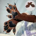 Guantes largos de garras de fiera de pelo marrón para cosplay y fursuit de gran calidad - Café