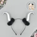 Diadema de cuernos de diablo plateados con piel negra para disfraces de cosplay de Halloween - Cuernos de Demonio Meiyu (Meiyu Demon Horns) / Plateado