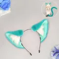 Handmade mint green cat ear headband and tail set for cosplay events and performance - Headband Only (Mint) / Mint Green
