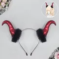 Diadema de cuernos de demonio rojo metálico con ribete de piel negra para cosplay - Cuernos de Demonio Meiyu (Meiyu Demon Horns) / Rojo