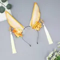 Handmade plush rabbit ears headband with flowers and tassels in yellow - Moon Cold Lamp Late - Yellow