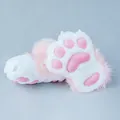 Detailed handmade white and pink furry cosplay paw boots with soft plush pads. - Animal Paw Socks / Pink and White