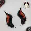Diadema de orejas de murciélago vampiro gótico con piel sintética negra y rayas naranjas - Murciélago Mareado / Naranja