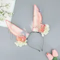 Handmade pink plush rabbit ear headband with floral and pearl tassel details for cosplay - Q-Light Smoke