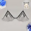 Fundas de orejas de gato realistas hechas a mano gris y negro para diadema de cosplay eléctrica - Cubreorejas Negro Gris (Sin Motor)