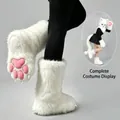 Pattes de fursuit faites à la main avec coussinets roses pour costumes de cosplay - Blanc Earl A