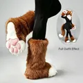 Bottes de pattes de chat faites main haut de gamme pour cosplay furry marron blanc - Chameau Blanc Earl