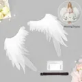 White feather angel wings cosplay props set with black strap and wearing display - Angel Wings - Pure White