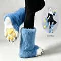 Bottes de pattes de fourrure bleues et blanches faites à la main pour le cosplay et salons - Bleu et Blanc Earl