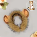 Brown faux fur lion ears headband and tail set for Halloween animal cosplay costume - Steppe Lion Headband Only (Brown-Yellow)