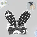 Lolita style rabbit ear headpiece featuring black polka dots, elegant bows and lace trim - Polka Dot Rabbit Mini Hat - Black