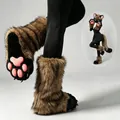 Bottes de pattes fursuit rayées marron avec coussinets roses et griffes - Noir Chien Loup Earl