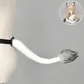 Professional plush white lion tail prop with grey tip for animal themed cosplay costume - Steppe Lion Tail Only (White-Black)