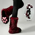 Bottes de pattes d'animaux en fourrure rouge foncé faites main pour costume de cosplay - Bordeaux Noir Earl