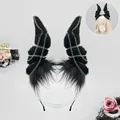 Black furry gothic devil horns headband with silver chains for Halloween cosplay costume - Hell Devil Horns - Black Grey