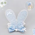 Sweet blue polka dot rabbit ear headpiece with white lace and bow for Lolita cosplay - Polka Dot Rabbit Mini Hat - Blue