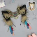 Ethnic wolf ear headband with turquoise jewelry and feathers in SKU variant view. - Eye of Sun and Moon-Solar