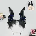 Dark gothic devil horn headband with chains for Halloween cosplay costume accessories. - Hell Devil Horns - Black Blue