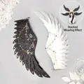 Gothic black and white seraph wing hair clips with evil eye and star chains decor - Seraph Ear Feathers (Eye of Seraph) / Black and White (Eye of Seraph)