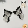 Couvre-oreilles de loup en fausse fourrure punk avec boucle cœur argentée et chaînes - Oreilles de loup Metallic Sweetheart (sans serre-tête électrique) / Protège-oreilles uniquement (paire) / Patchwork Gris et Noir