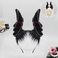 Dark gothic demon horns headband with black fur and chains for cosplay. - Hell Devil Horns - Black Red