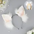 White faux fur wolf ears headband with pearl chains and heart charms decoration - Secret Heart-Heart Shape